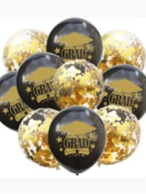 Graduation Confetti Balloons - Black and Gold